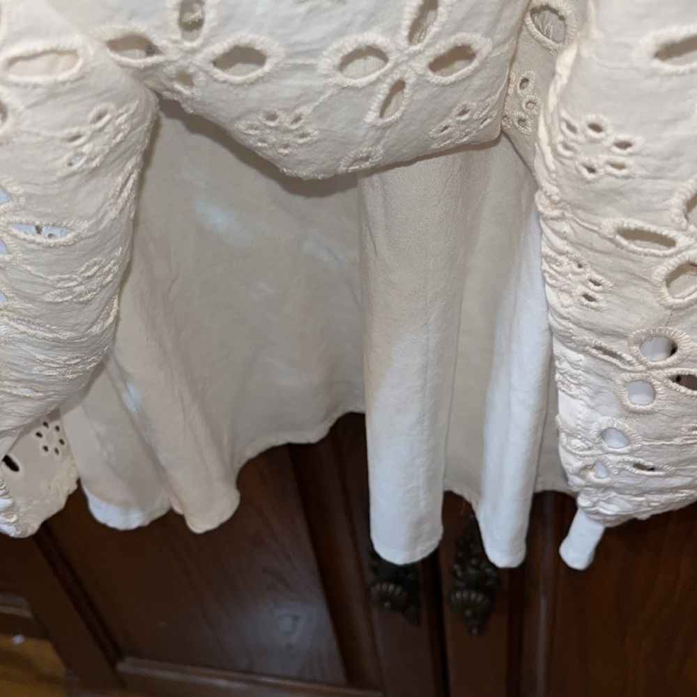 Shyanne Country Western Cream Floral Eyelet Lined Dress Size Small - Picture 7 of 9